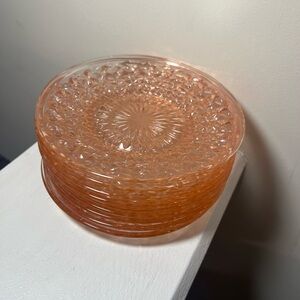 Vintage Pink Jeanette Glass Bread Plates, Set of 9